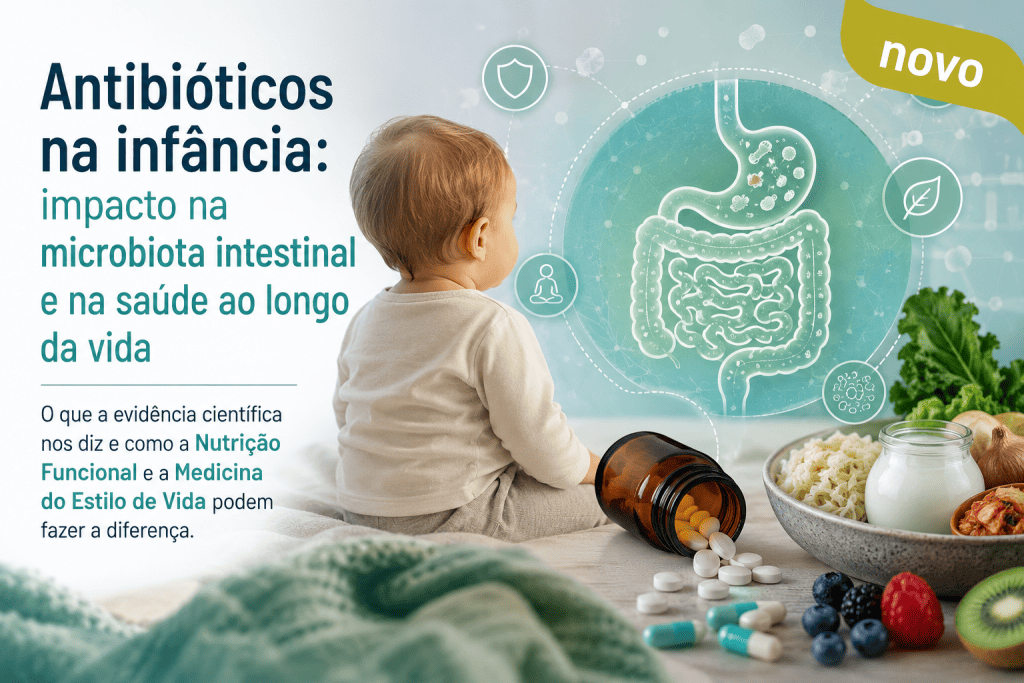 Antibióticos derramados junto a probióticos e alimentos funcionais